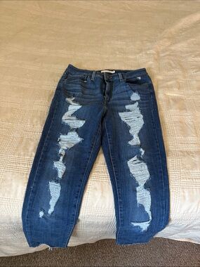 Levi's Dark Blue Distressed Boyfriend Jeans